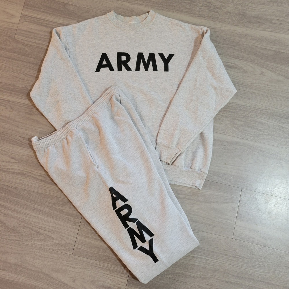 Vintage Jerzees Super Sweats NuBlend Army Sweatshirt and Sweatpants Set Gray M
